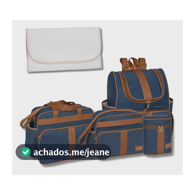Kit De Bolsa Bebê 5 Peças Mochila Bolsa Térmica Paris - Bolsa G E P, Mochila, Nécessaire Térmica E Trocador - Marinho