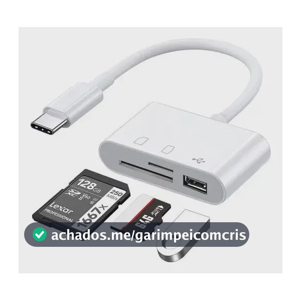 Adaptador Tipo C Leitor De Cartão Memória 3 Em 1, Sd, Tf Branco