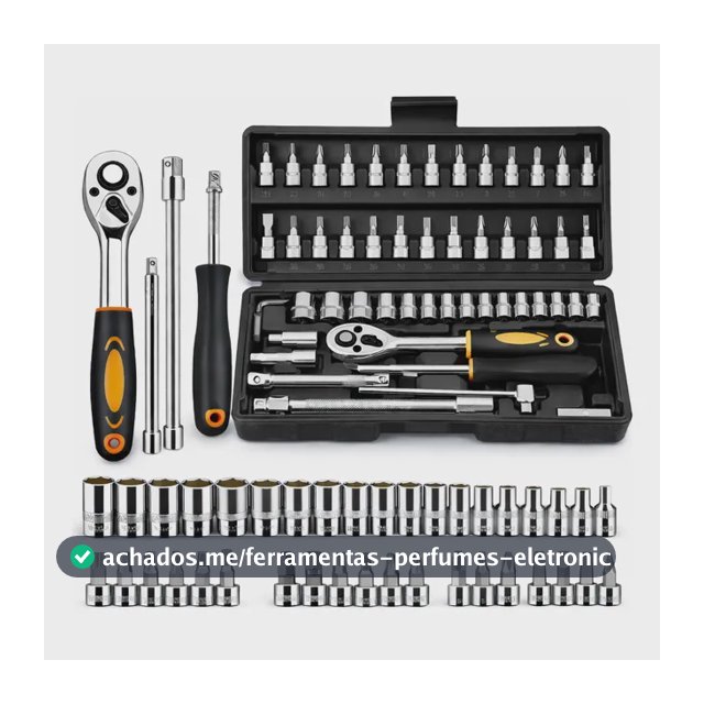Kit Ferramenta Estojo Soquetes Chave Catraca Manual 46 Peças Preto