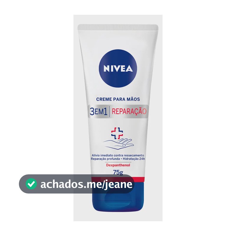 NIVEA Creme para Mãos Reparação com Dexpanthenol 75g, Alívio do Ressecamento, Hidratação 24h, Reparação Profunda, Uso Diário, Pele Seca e Extrasseca