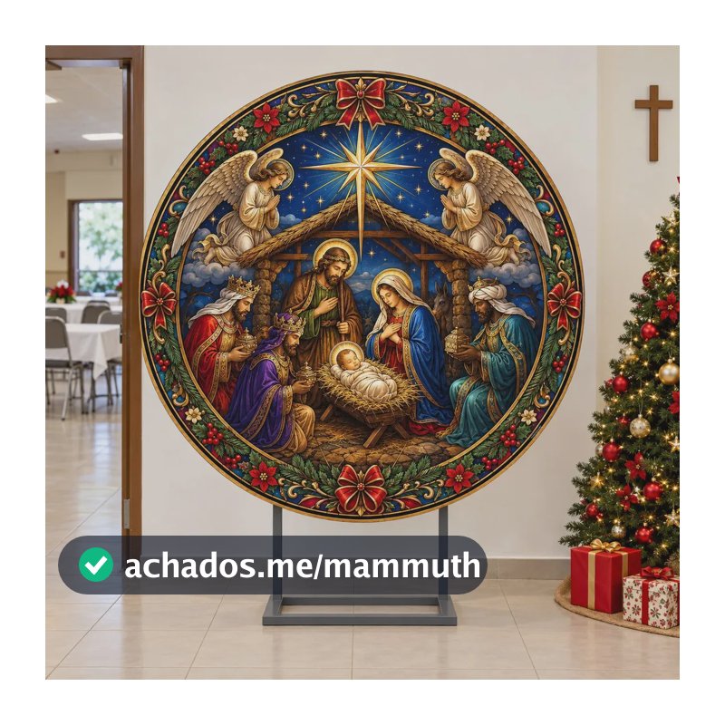 Painel Natal Presépio Redondo Decorativo Natalino Capa Painel Sagrada Família 150x150 Em Tecido Com Elástico Decoração Festa Natal