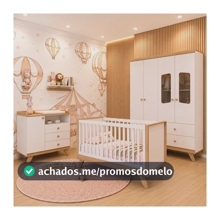 Quarto De Bebê Completo Berço 3 Em 1 Com Guarda Roupa 4 Branco/jequitibá Hp