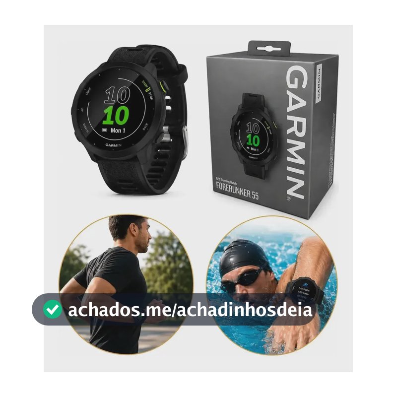 Relógio Garmin Forerunner 55 Monitor Cardíaco Gps 42mm Preto Corrida Caminhada Ciclismo Natação Monitoramento Sono Pace... Mesh Black