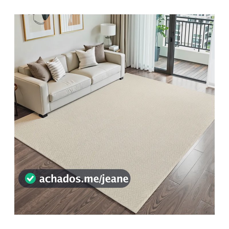 Tapete Grande 3,00 x 2,00m Cru 100% Algodão Toque Macio Antiderrapante Fácil de Lavar