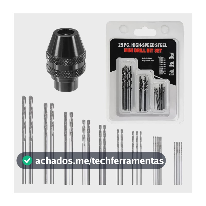Kit Mandril Aperto Rápido M8 E 25 Brocas Para Micro Retífica