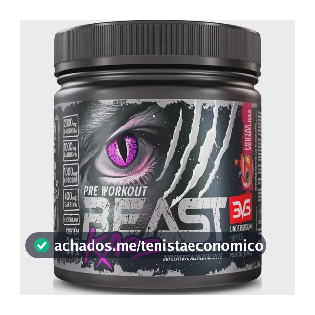 Pré Treino Beast Kaos 300g - Sabor Frutas Vermelhas - Extra Forte Com Citrulina, Beta Alanina, Cafeína, Arginina, Taurina E Tirosina