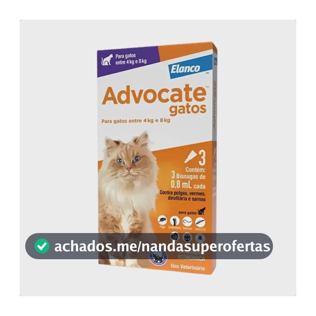 Anti Pulgas Advocate Gato 4kg a 8 kg Com 3 Pipetas Elanco
