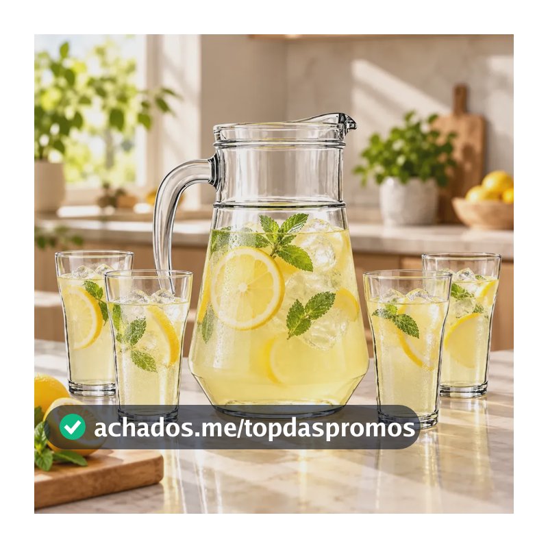 Kit Jarra De Vidro 1 Litro Com Tampa + 4 Copos Choppinho Kit Jarra E 4 Copos