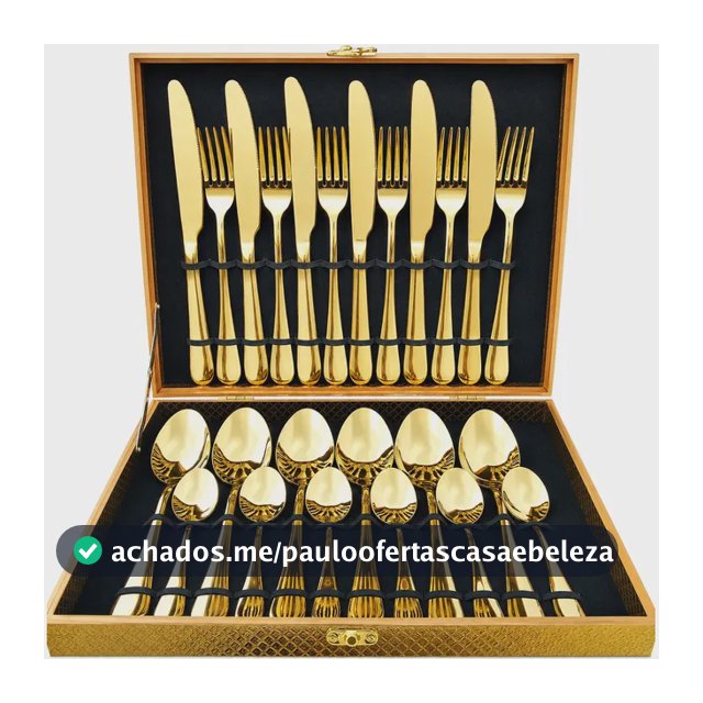Kit 24 Talheres Luxo Premium Faqueiro Dourado Com Maleta Dourado