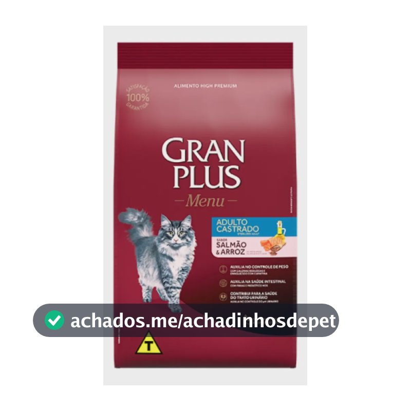 Alimento Gran Plus Gato Adulto Castrado Salmão e Arroz 10kg