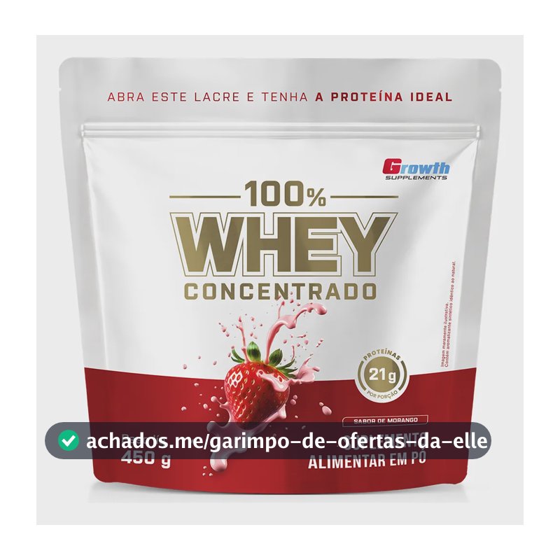 100% Whey Concentrado 450g Growth Supplements Morango