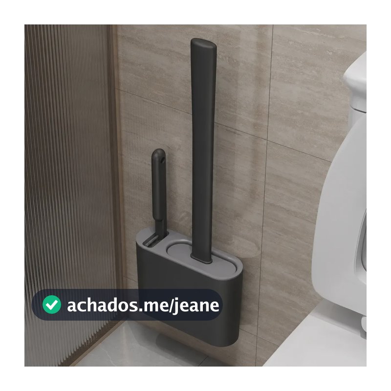 Escova Sanitária Silicone Para Vaso 2 Em 1 Com Base Banheiro Preto