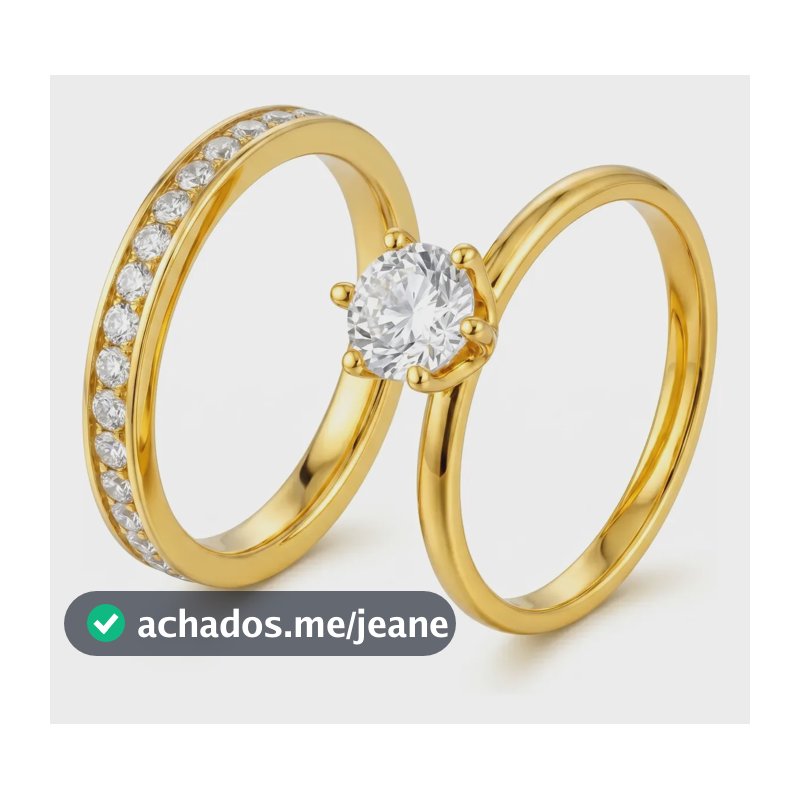 Conjunto Aliança 3mm Cravejado Ouro 18k + Anel Solitário 2mm Aliança - 15/16 Solitário - 23/24