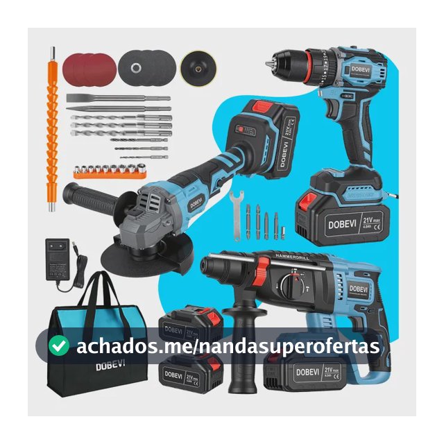 Kit 3 Em 1 Ferramentas Eletrica Furadeira Impacto 2 Bateria