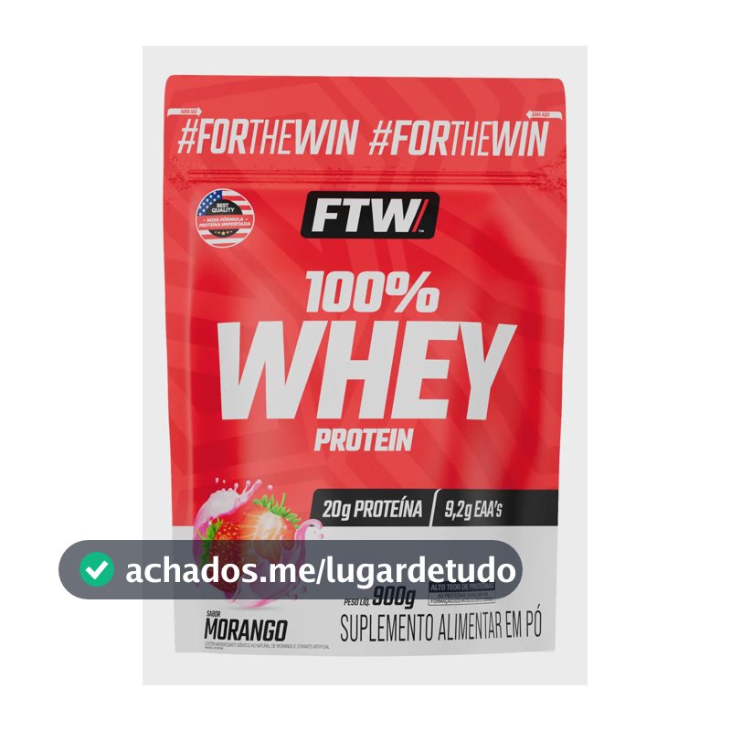Whey Protein 100% Concentrado Refil 900g Sabor Morango - FTW