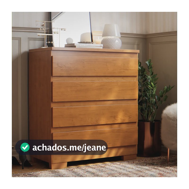 Cômoda 4 Gavetas Para Quarto Casal Imperial Multiuso Organizadora Roupas Com Corrediças Telescópicas Cor Canela