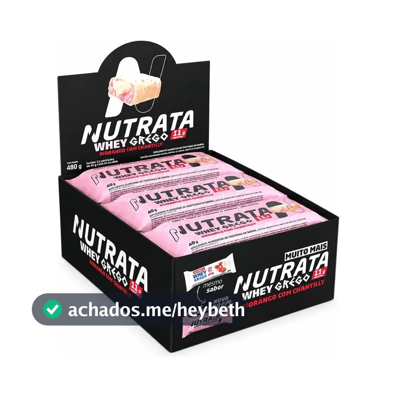 Barra de proteínas Nutrata WHEY Grego 40G sabor Morango com chantilly x 480g 12 un