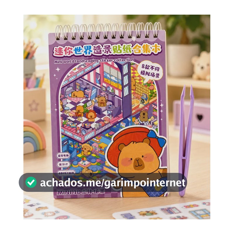 Caderno De Adesivos Roxo 3D 8 Em 1 Com Pinça Livro Infantil Educativo Criar Cenários Brinquedo Criativo Coordenação Motora Imaginação