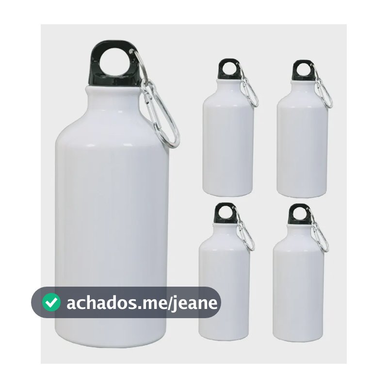 Kit 5 Squeeze Garrafa Sublimação Alumínio Mosquetão 500ml Branco