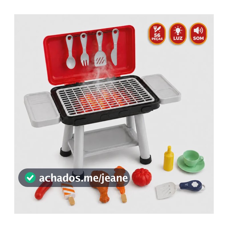 Mini Churrasqueira Infantil Chef Do Churrasco Com 56 Acessórios Som E Luzes Brinquedo De Faz De Conta Acima De 3 Anos