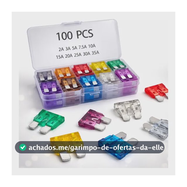 Fusível Lamina Média Carro Automotivo Kit 100 Pçs Com Estojo 1015202530v