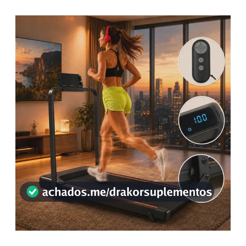 Esteira Elétrica Ergométrica Dobravel e Inclinação com Controle Remoto para Treinos Fitness, Corridas e Caminhadas Residencial até 100kg - Bivolt 110/220v - APFER