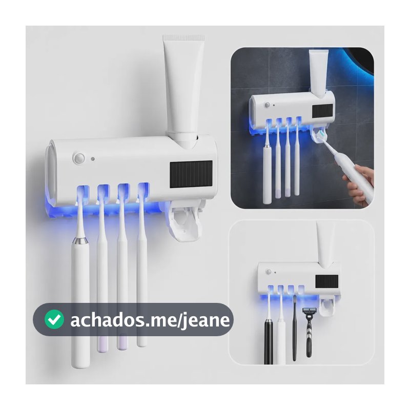 Suporte Escova Dentes Dispenser Pasta Uv Parede Branco Versão Com Esterilização Uv - Branco