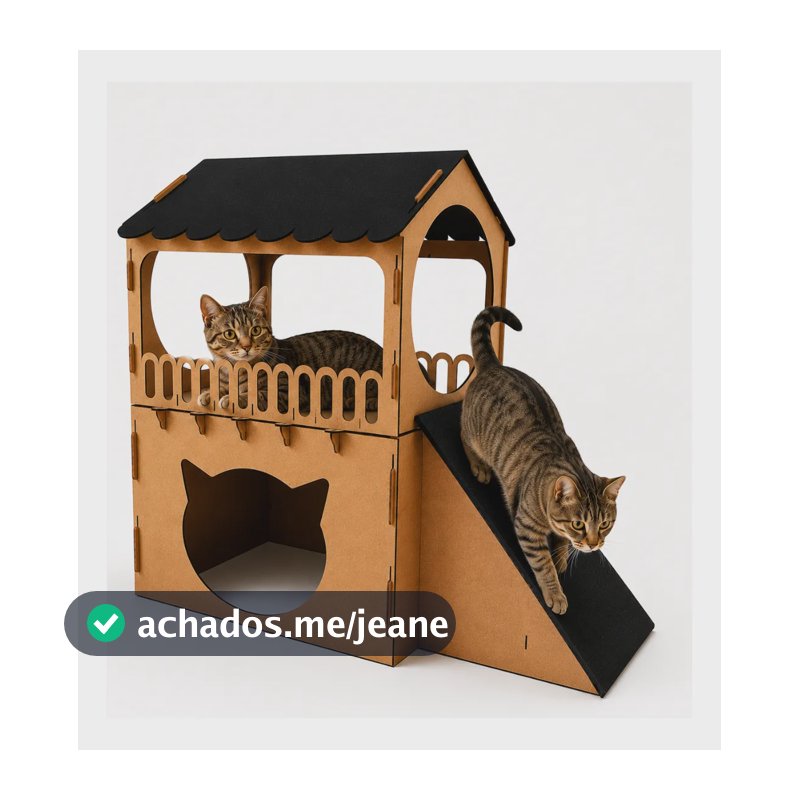 Casinha Toca Com Arranhador Casa Grande Gatos 2 Andares Mdf Cru