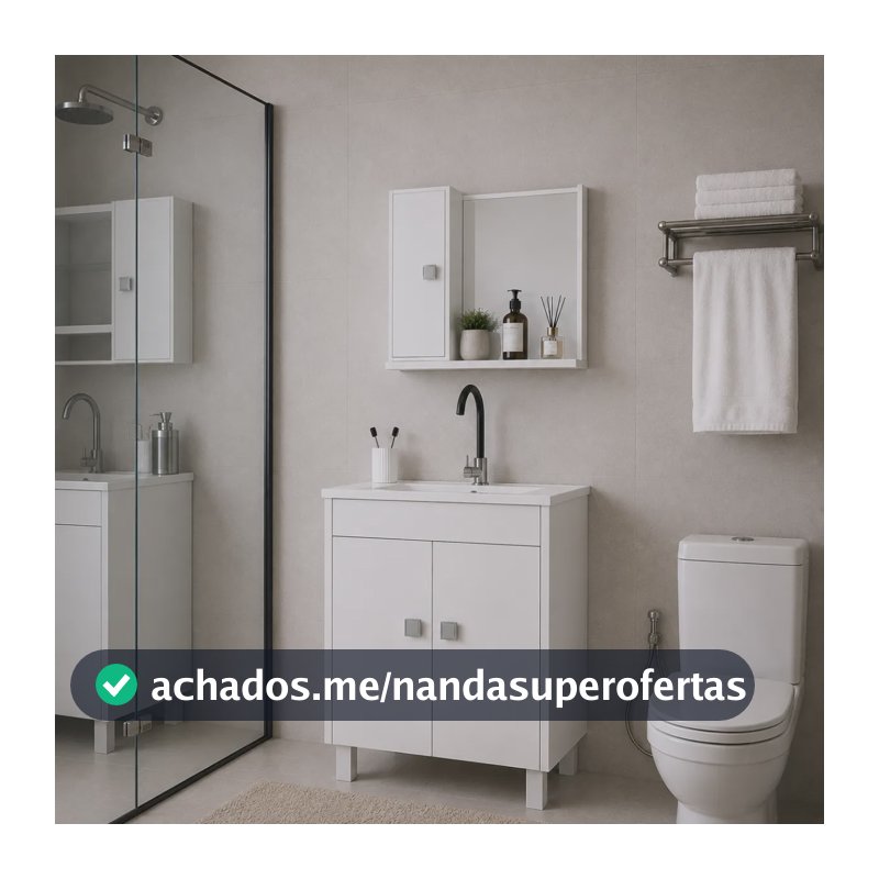 Onix Gabinete Banheiro 60cm Completo Com Cuba E Espelho Branca Um Furo Branco
