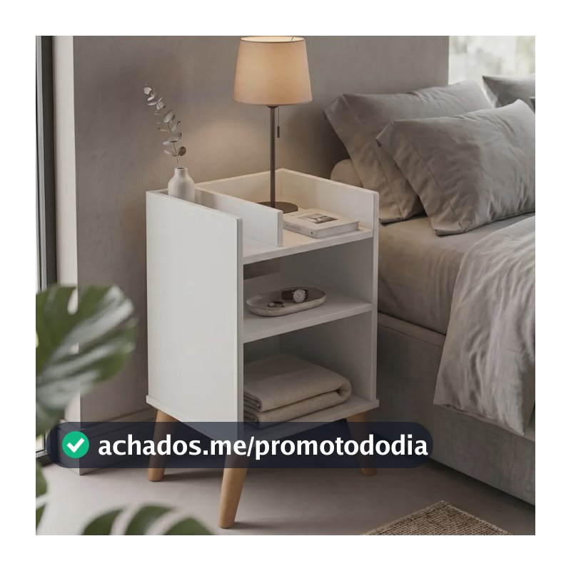 Mesa De Cabeceira Retrô Quarto Casal Com Prateleira Pés Branca