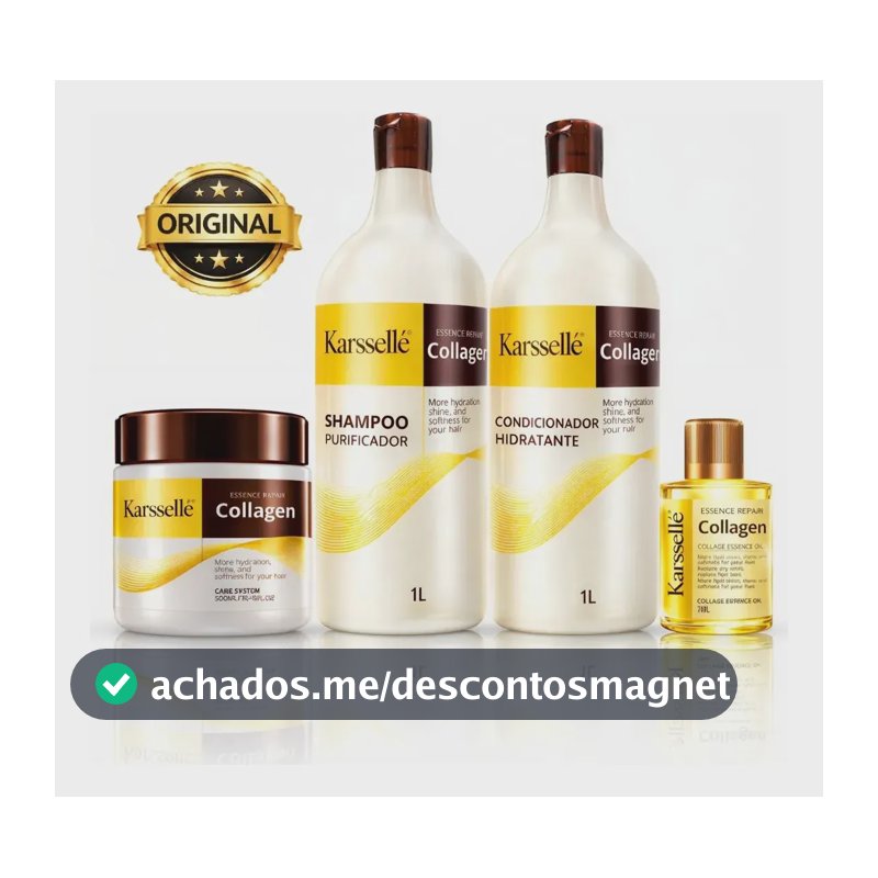 Kit Karssellé Máscara 500g + Shampoo 1l + Cond 1l + Óleo 7ml