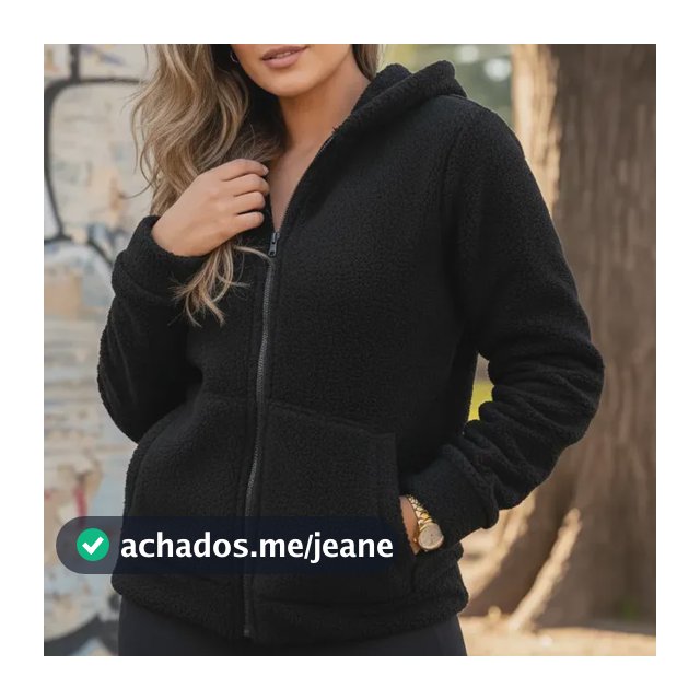 Casaco Feminino De Frio Peluciado Com Bolsos Preto