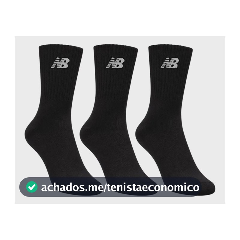 Kit 3 Pares De Meia New Balance Cano Longo Pack 3 Meias Pretas Listras 39-43