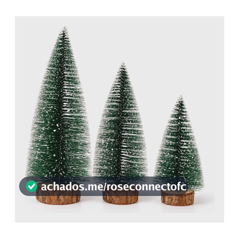 Kit 3 Árvores De Natal Mini Com Base Madeira Neve Decorativa Verde