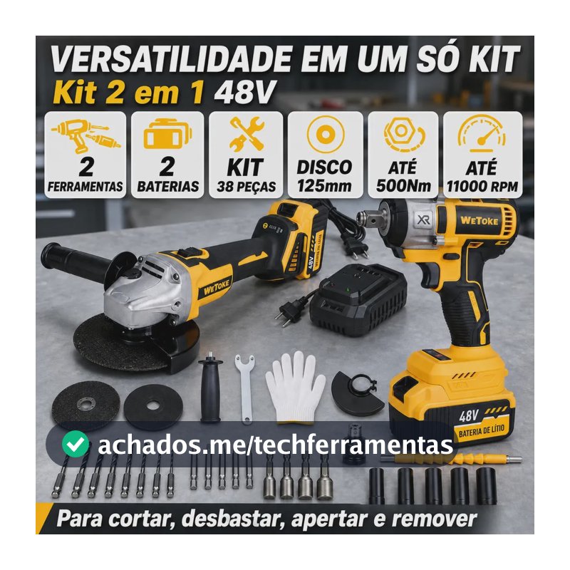 Kit ferramentas elétricas 2 Em 1 Chave De Impacto + Esmerilhadeira 48v Com 2 Baterias E Acessórios