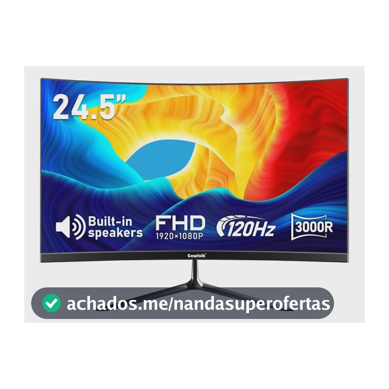 Monitor Curvo Gawfolk 24.5 Fhd 120hz Com Som Integrado Preto