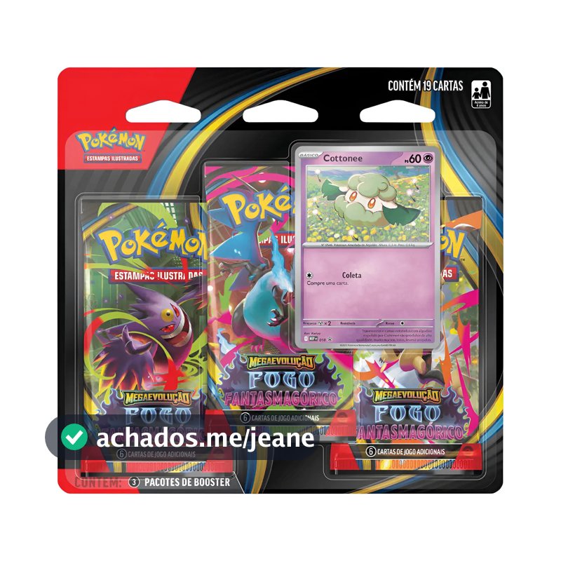 Blister Triplo Pokémon Megaevolução Fogo Fantasmagórico Português Cottonee
