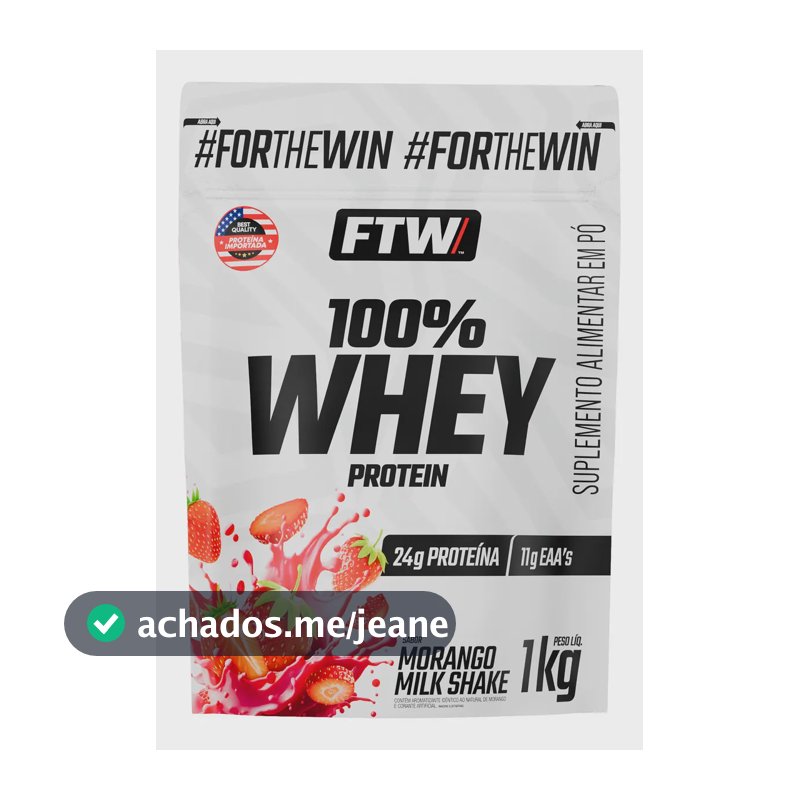 Whey Protein 100% Concentrado Refil 1kg Sabor Morango Milk Shake - FTW