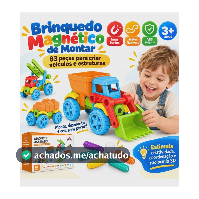 MoveBrinca Conjunto De Montagem Magnética Com 83 Pcs Incluindo Hastes Retas,Curvas,Esferas E Acessórios Para Veículos, Permite Construir Carros E Estruturas 3D,Estimula Raciocínio,Material ABS Seguro