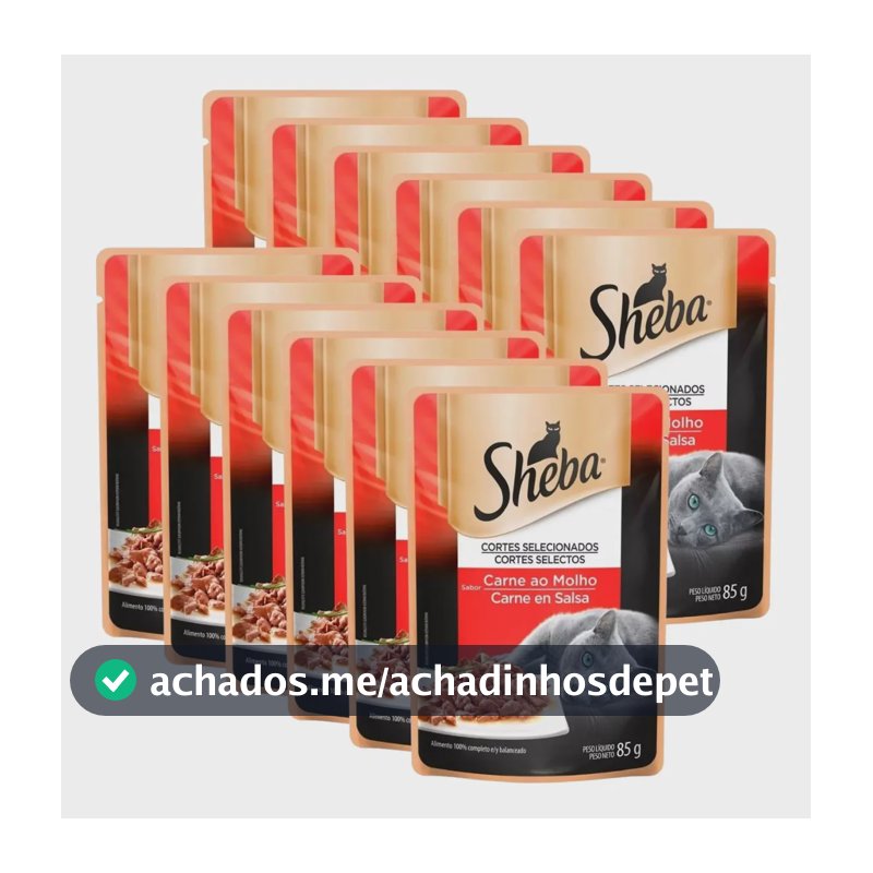 Kit 12 Ração Úmida Sheba Sachê Carne Ao Molho 85g