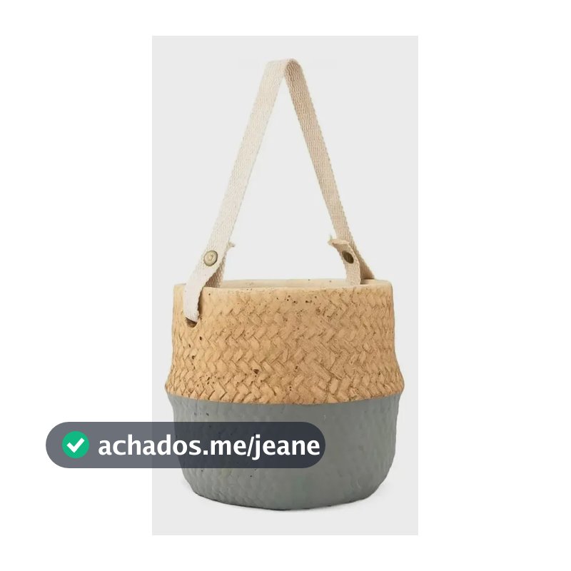 Vaso Cachepot Cerâmica Pendente Estilo Palha Com Alça 18,5cm Cor Cinza-escuro