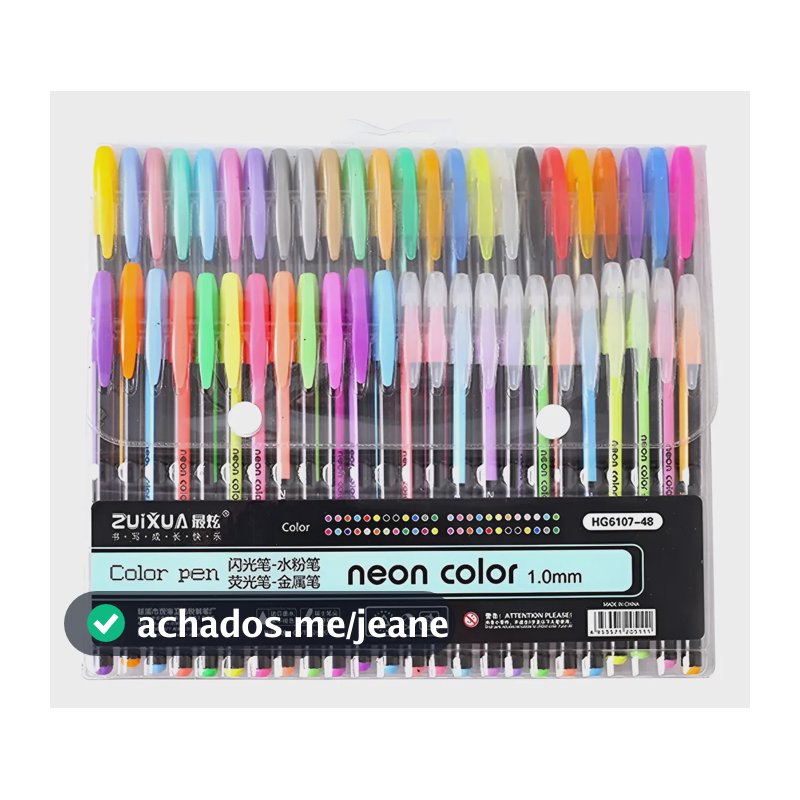 48cores Caneta Gel Glitter Esferográfica Coloridas Vibrantes Preto 48 Cores