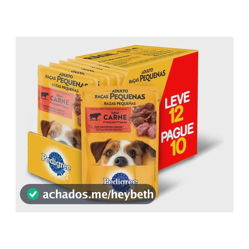 Ração Úmida Pedigree para Cão Adulto de Raças Pequenas Sabor Carne ao Molho - Kit com 12 Sachês de 100g