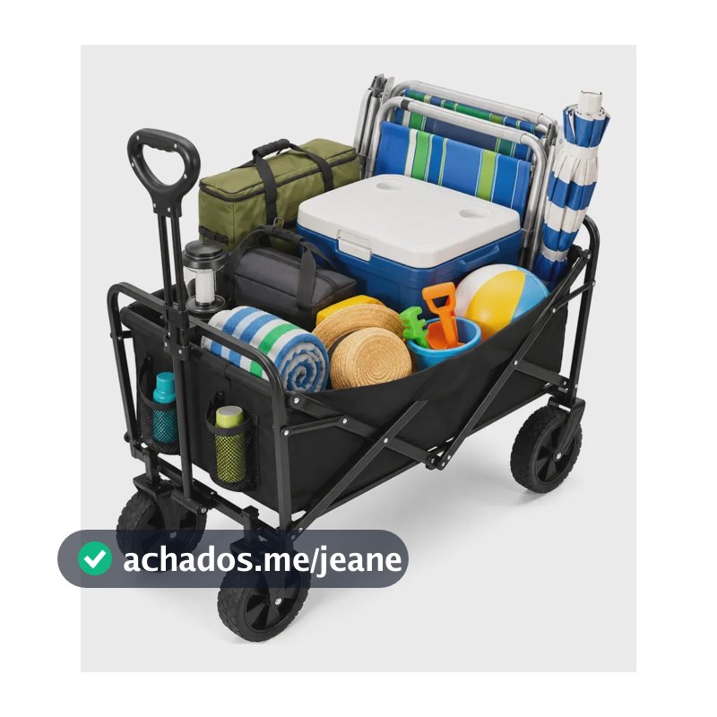 Carrinho Dobrável Praia Camping Multiuso Portátil Reforçado Preto