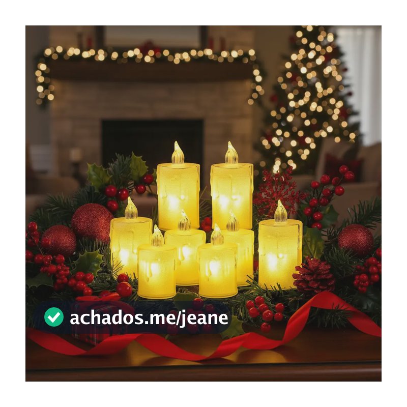 Kit Velas Acrílico Led Decoraçao Mesa Natal Enfeite Luxo 8un Amarelo Vela Natalina Nt