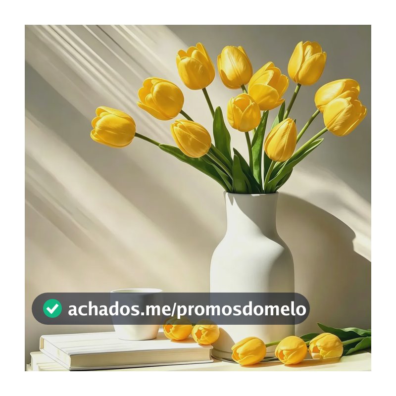 Buquê De 14 Tulipas Brancas Artificiais Premium Amarelo