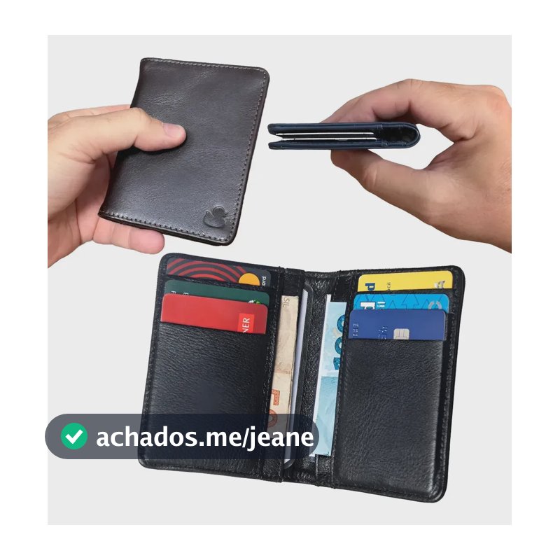 Carteira Masculina De Couro Porta Cartão Slim Cnh E Dinheiro Cor Dark black Desenho do tecido Liso