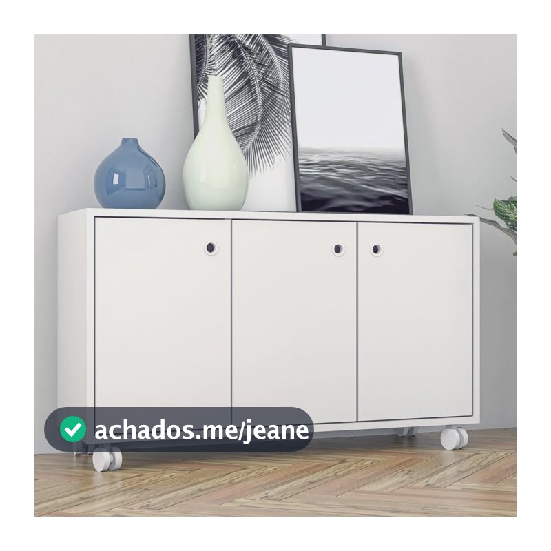 Balcão Aparador Com 3 Portas E Rodízios 90cm Branco
