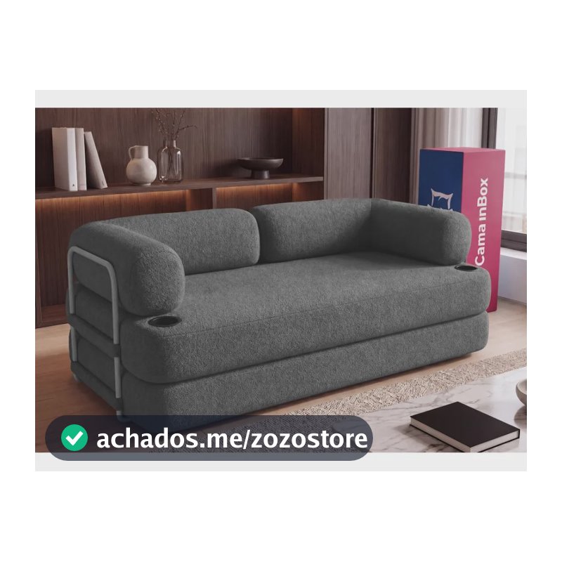 Sofá Cama Orbe. 1,90m Xpand Tech Tecido Boucle Cama Inbox Cinza-escuro Liso