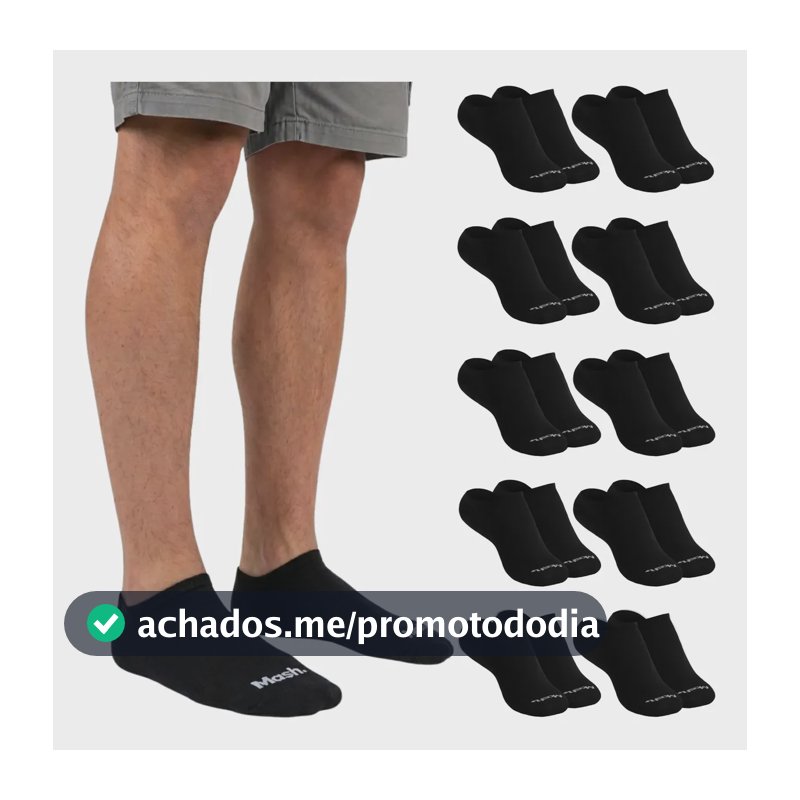 Kit 10 Pares Meia Invisível Soquete Algodão Confortável Mash 10 Pretas Meia Invisível Meia Cano Curto Meia Masculina Meia Feminina G ( 39 A 44 ) Meia Masculina Meia Feminina Meia Algodão